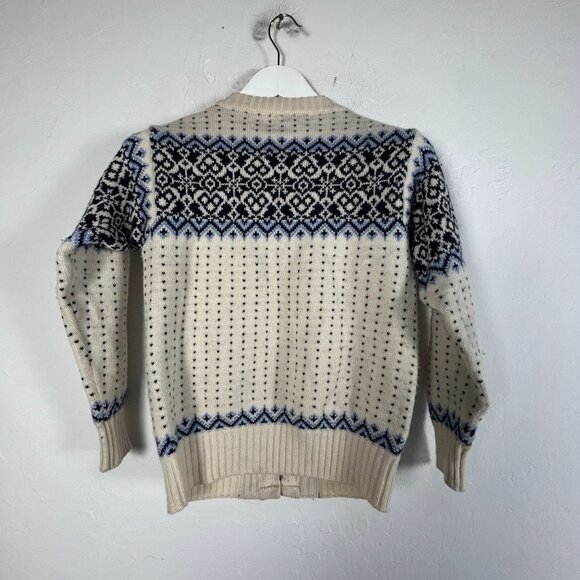 Vintage Norsewear Womens Cardigan Sweater 34 Wool Blue/Ivory Metal Nordic Clasp - Picture 2 of 9